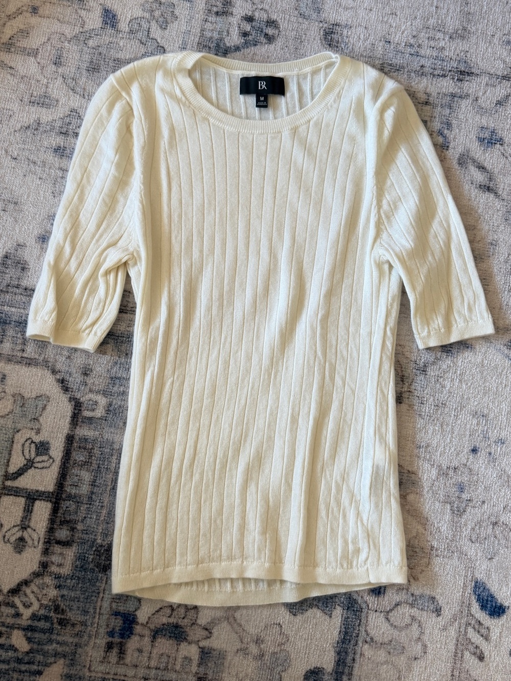 Banana Republic Cream Ribbed Short-Sleeve Knit Top